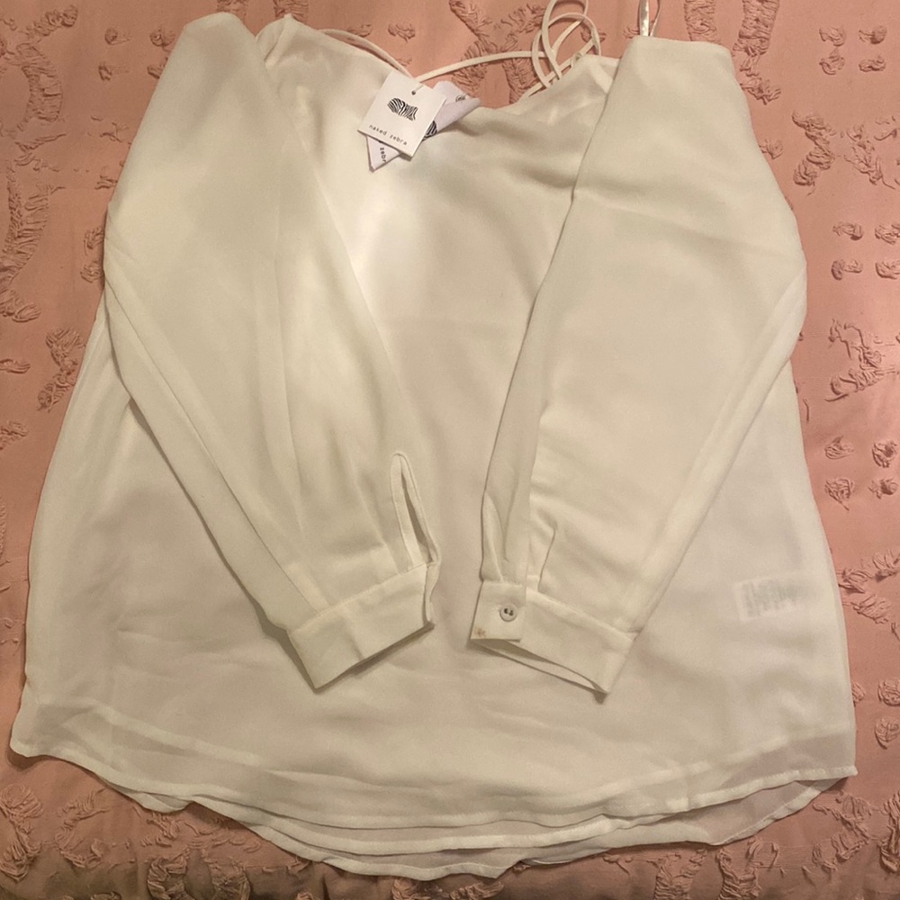 NWT Naked Zebra Strappy Off The Shoulder Fully Lined Blouse